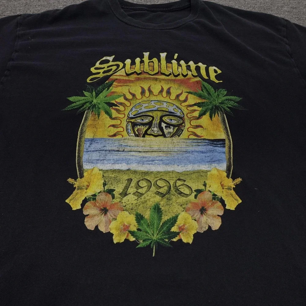 Sublime Shirt Mens 2XL Black 1996 Sun Palm Trees Graphic Band Tee Tagless Music